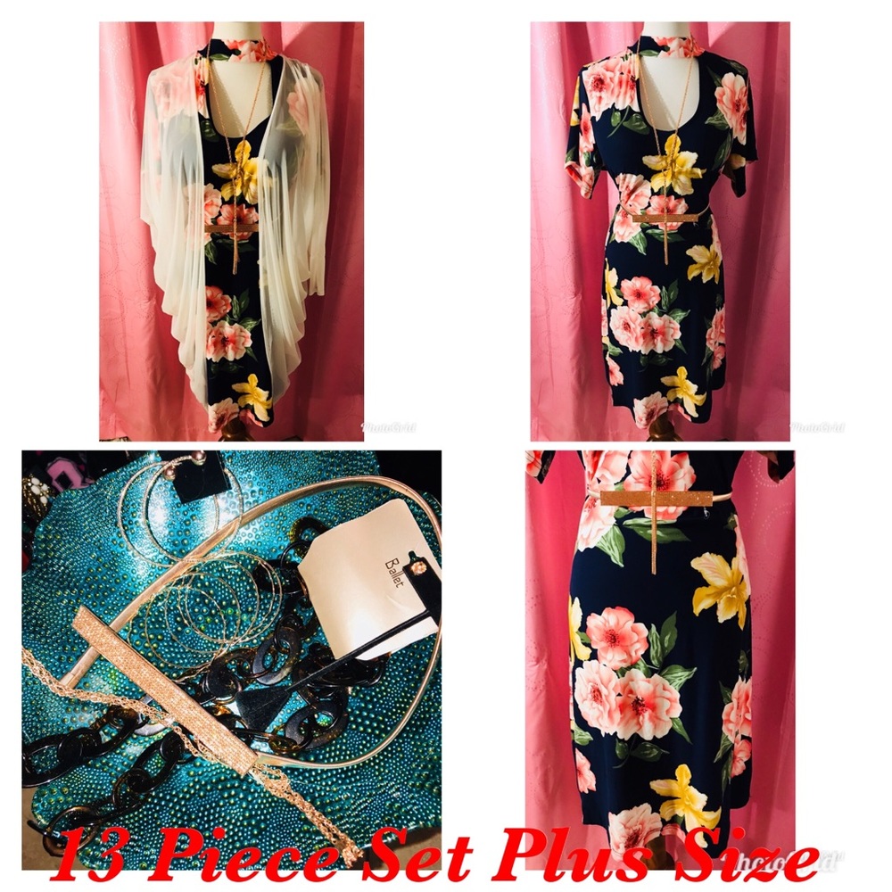13 PIECE SET WRAP/DRESS/BELT/JEWELRY SZ 2X